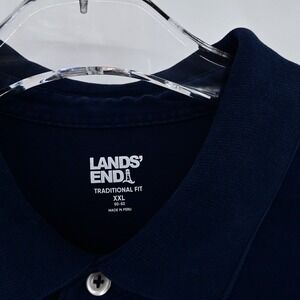 XXL Lands End Mens Traditional Fit Navy Blue Long Sleeve Polo Shirt Pocket XXL